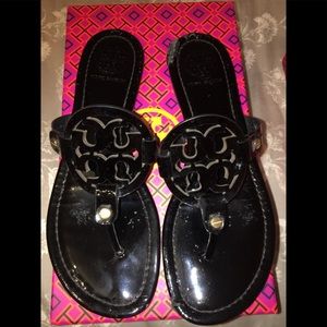Tory burch black patent Miller sandals